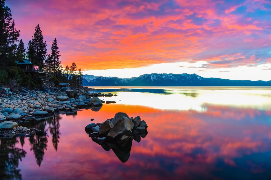 Reflective sunset at Lake Tahoe
